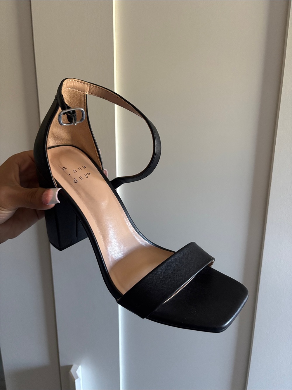 a new day Black Ankle-Strap Block Heel Sandal